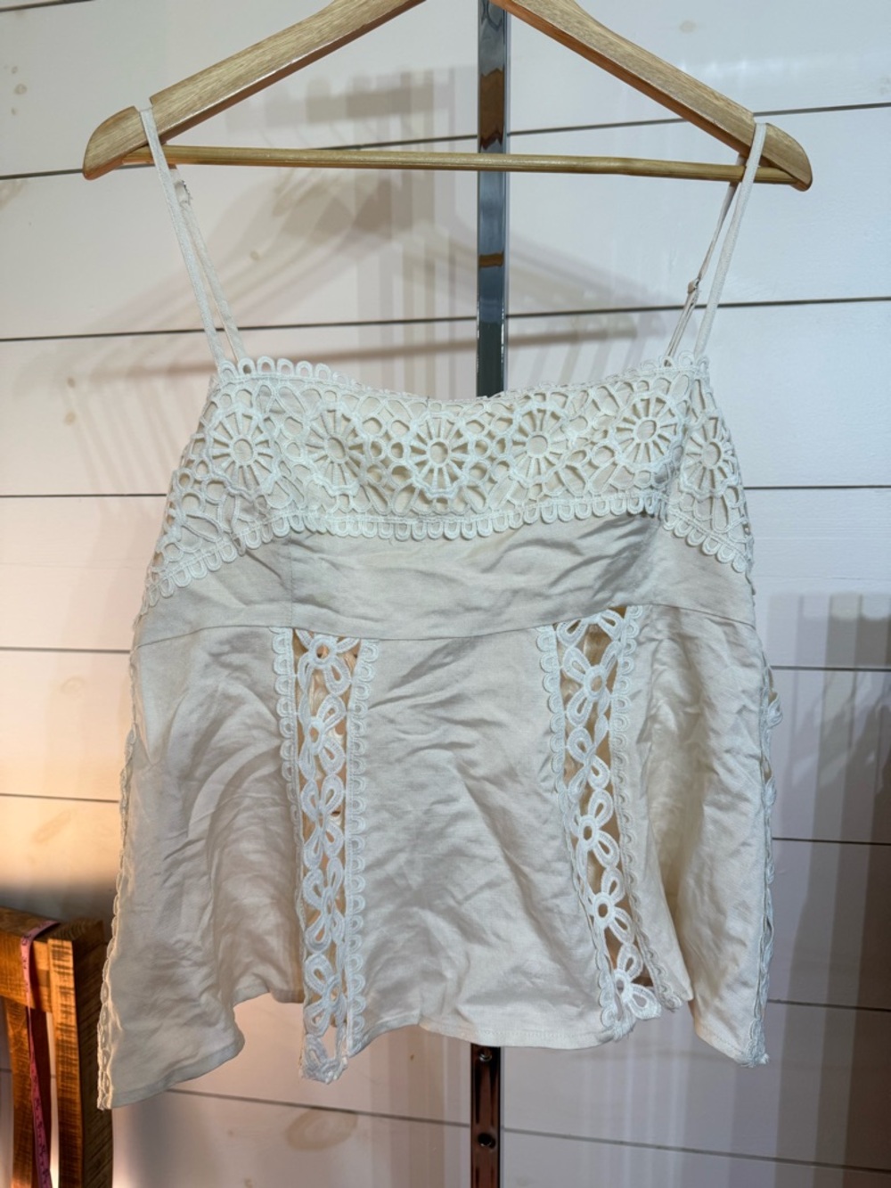 Lulu's Cream Crochet-Trim Spaghetti Strap Cami